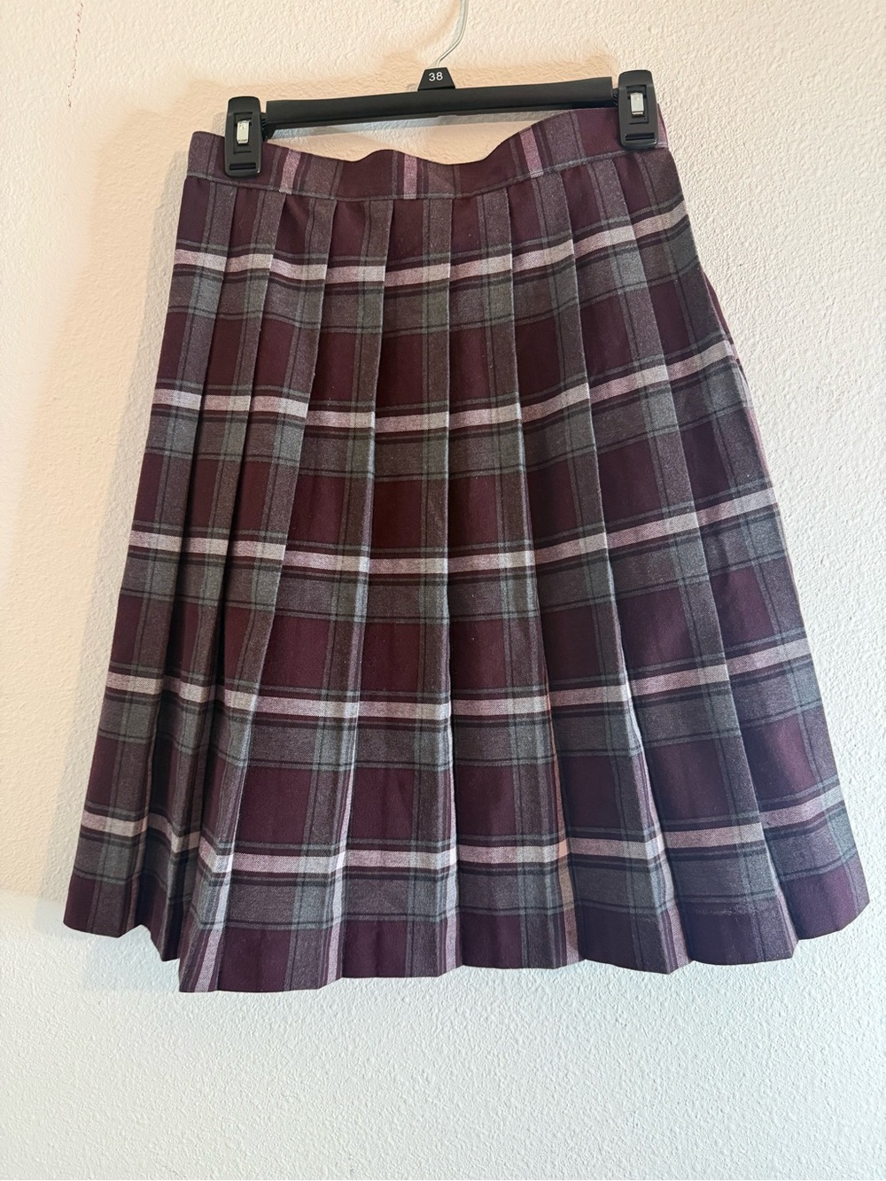 French Toast Girls Plaid Pleated Uniform Skirt Size 10 Burgundy Grey White